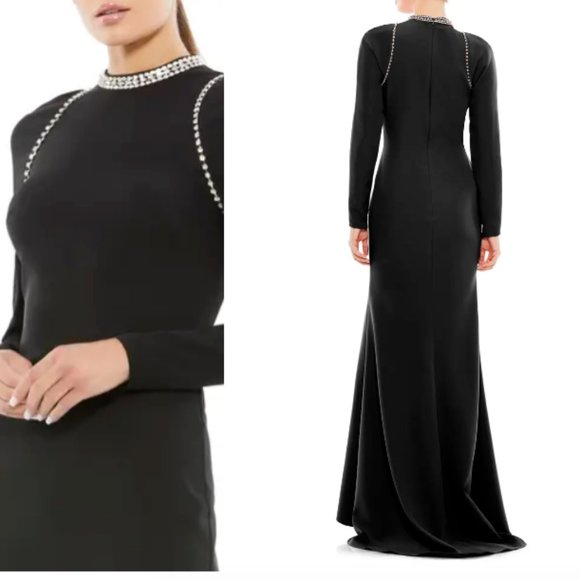 MAC DUGGAL JEWELED LONG SLEEVE TRUMPET BLACK GOWN sz 4 - Picture 4 of 4